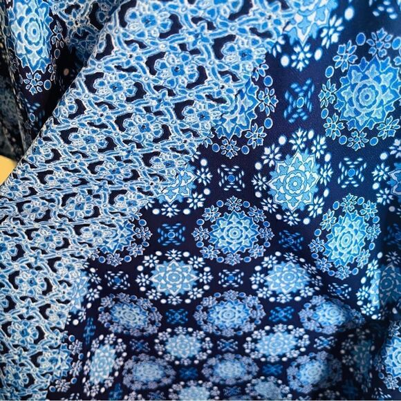Miami Kaftan Style Mediterranean Print Top Flowy Blue M - Picture 7 of 9